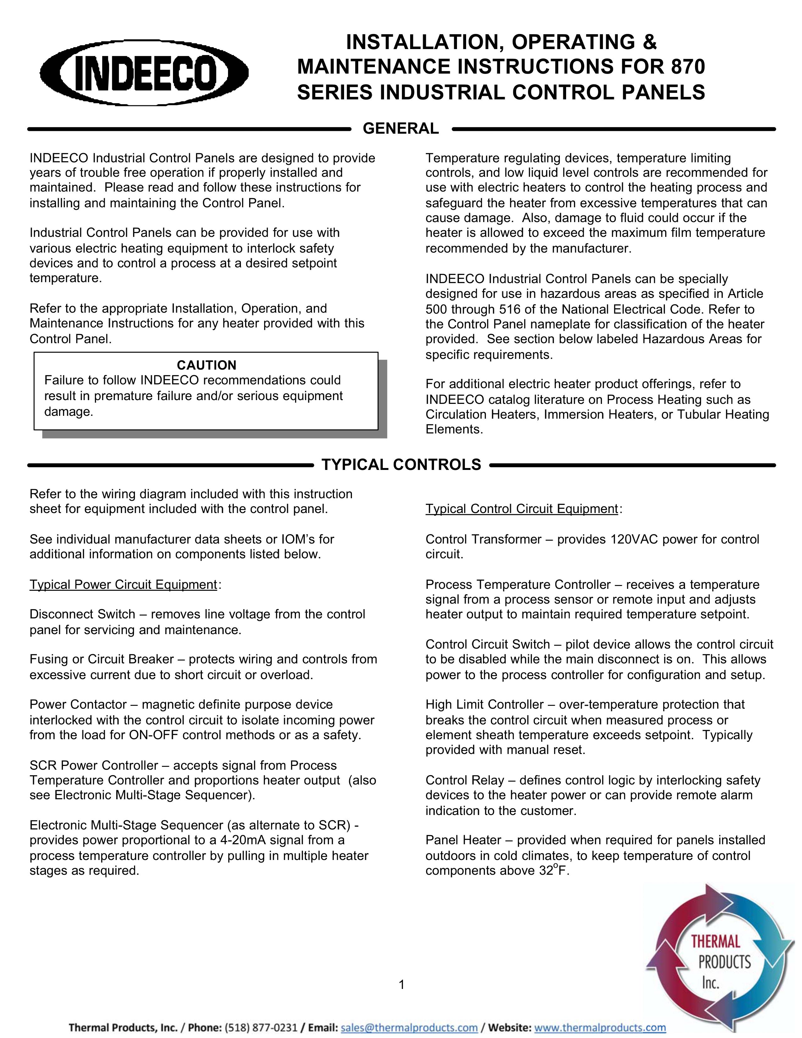 870 Series Control Panel IO