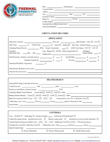 Circulation Heater Application Data Form_Aug_Thermal Products