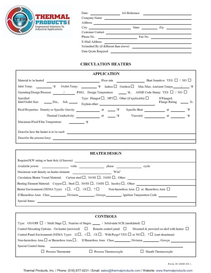 Circulation Heater Application Data Form_Aug_Thermal Products